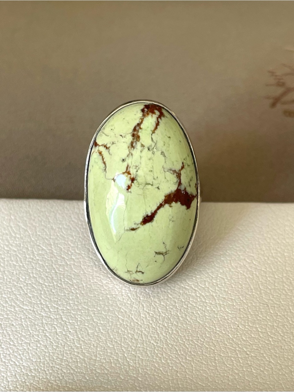 Natural Lemon Chrysoprase statement Ring in 925 Sterling Silver US: 6